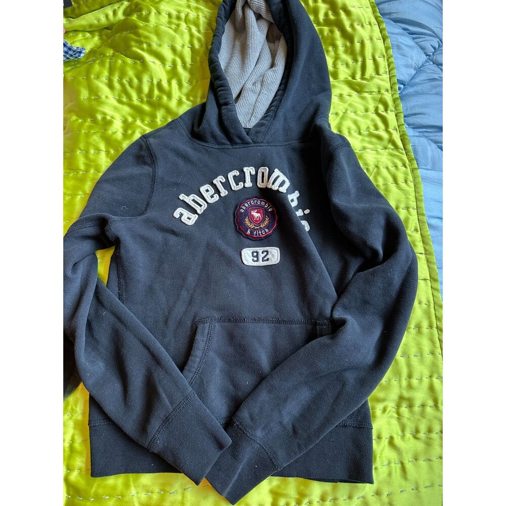 abercrombie kids Navy Blue Graphic Logo Hooded Sweatshirt Size L EUC